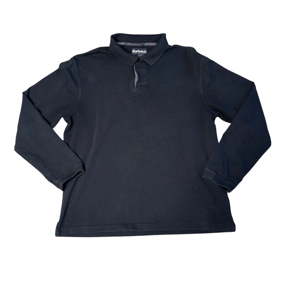 Barbour Long Sleeve Polo Shirt Mens XXL Black Excellent‎ Tartan Trim MML0705BK31